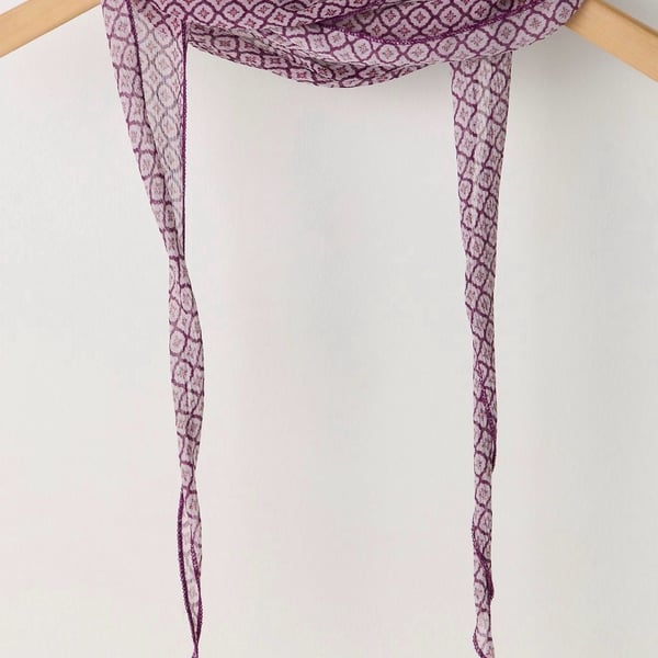 Free People Ultra Skinny Scarf Purple Geometric Print  NWT