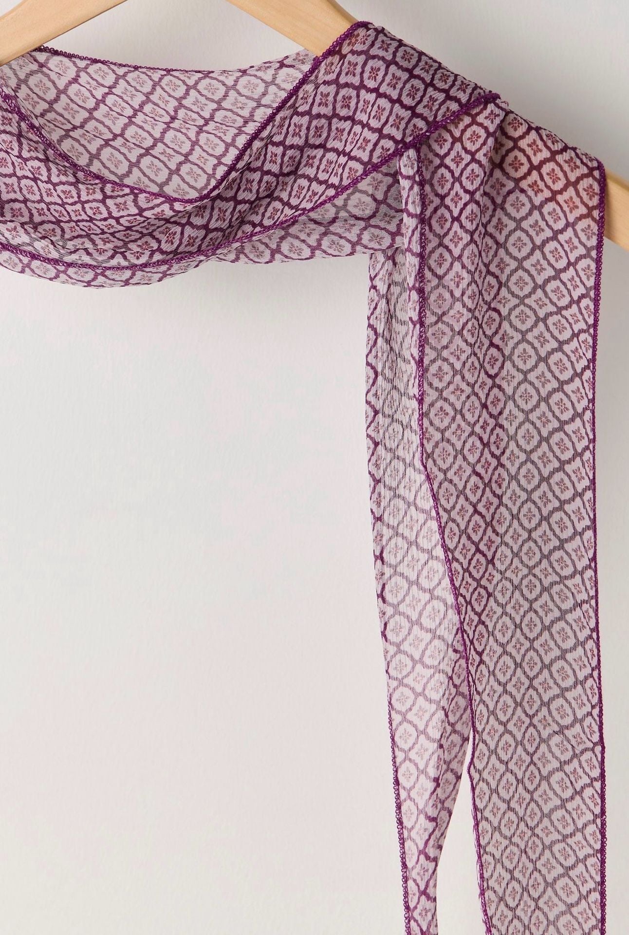 Free People Ultra Skinny Scarf Purple Geometric Print NWT 2