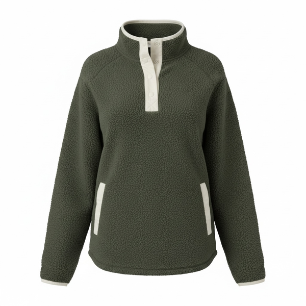 Como Vintage Sherpa Fleece Pullover Size S/M Green Snap-Front