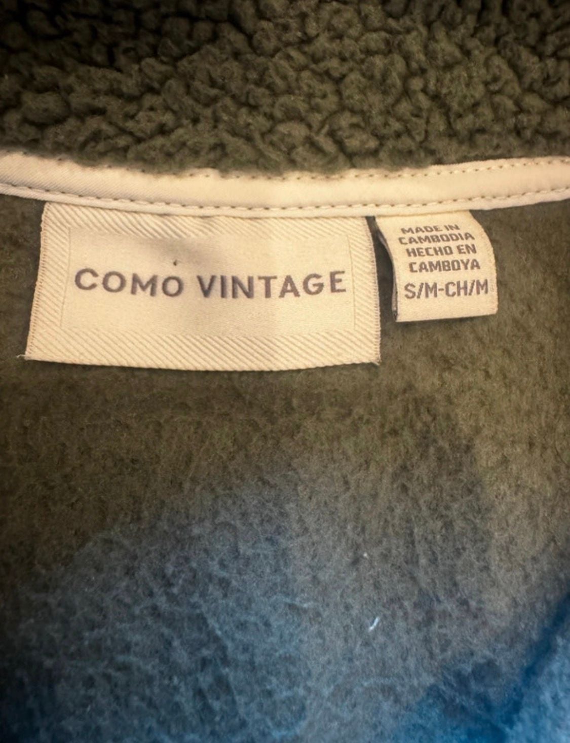 Como Vintage Sherpa Fleece Pullover Size S/M Green Snap-Front 3