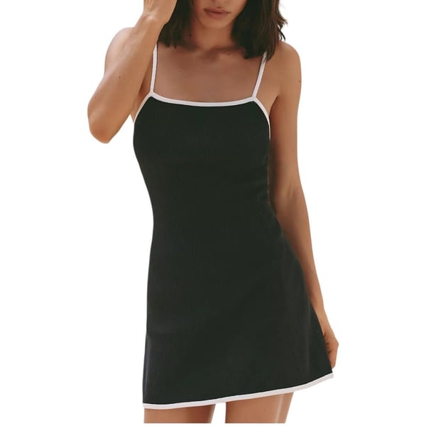 NWT Anthropologie Daily Practice Square-Neck Mini Dress Medium, Black White Trim