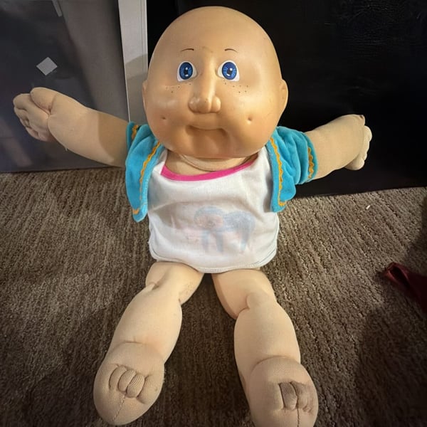 Cabbage Patch~Blue Eyes Bald 1976 Black Signature 13 1/2" (H) Doll