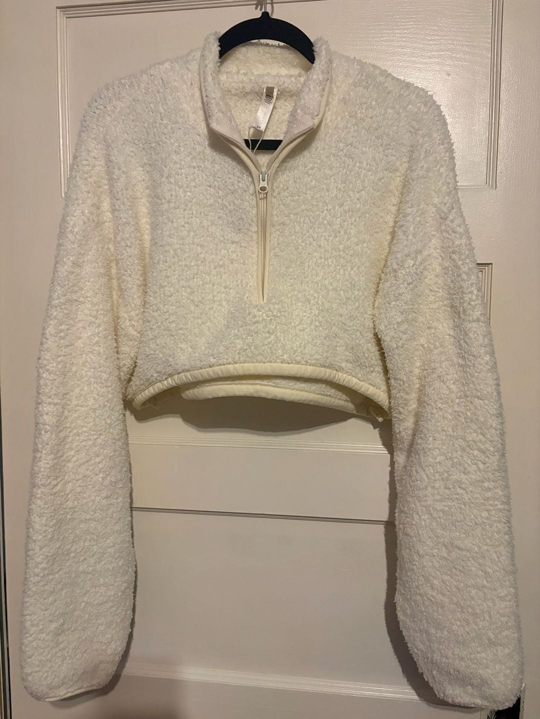 SKIMS Cozy Knit Cropped Pullover Size S/M White Sherpa Fleece 2
