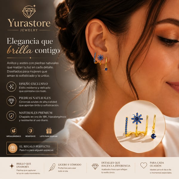 Yurastore Jewelry 18K Gold Plated Blue Zircon Snowflake Earring Set