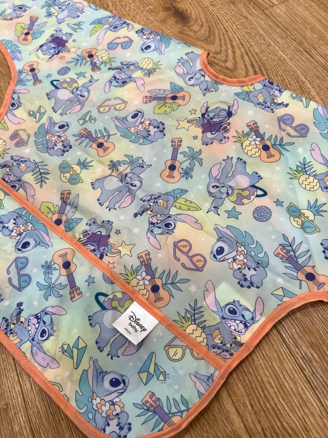 Bumkins Disney Aloha Stitch Sleeved Bib Waterproof Pocketed Tie Back 3