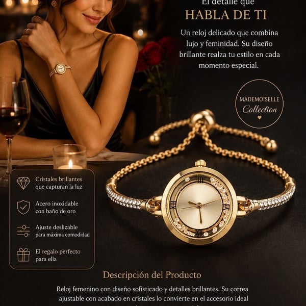 Mademoiselle Collection Luz de Elegancia Gold Crystal Bracelet Watch