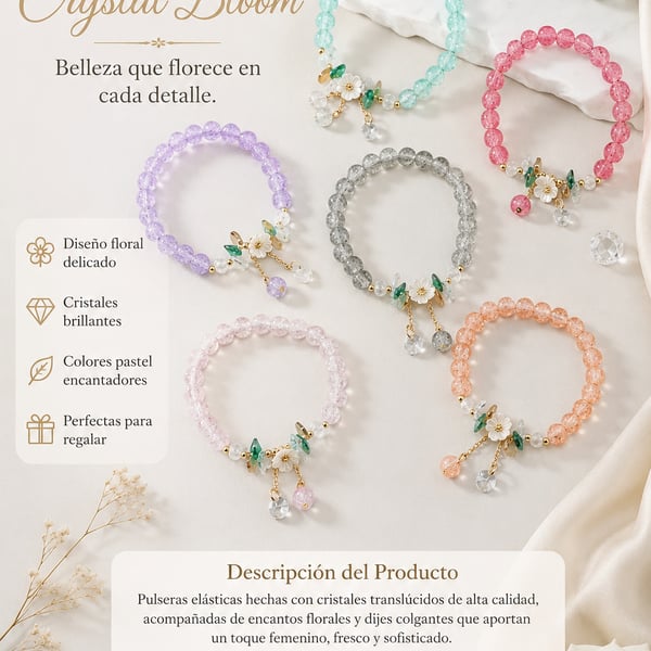 Crystal Bloom Crystal Floral Charm Beaded Bracelet Set of 6