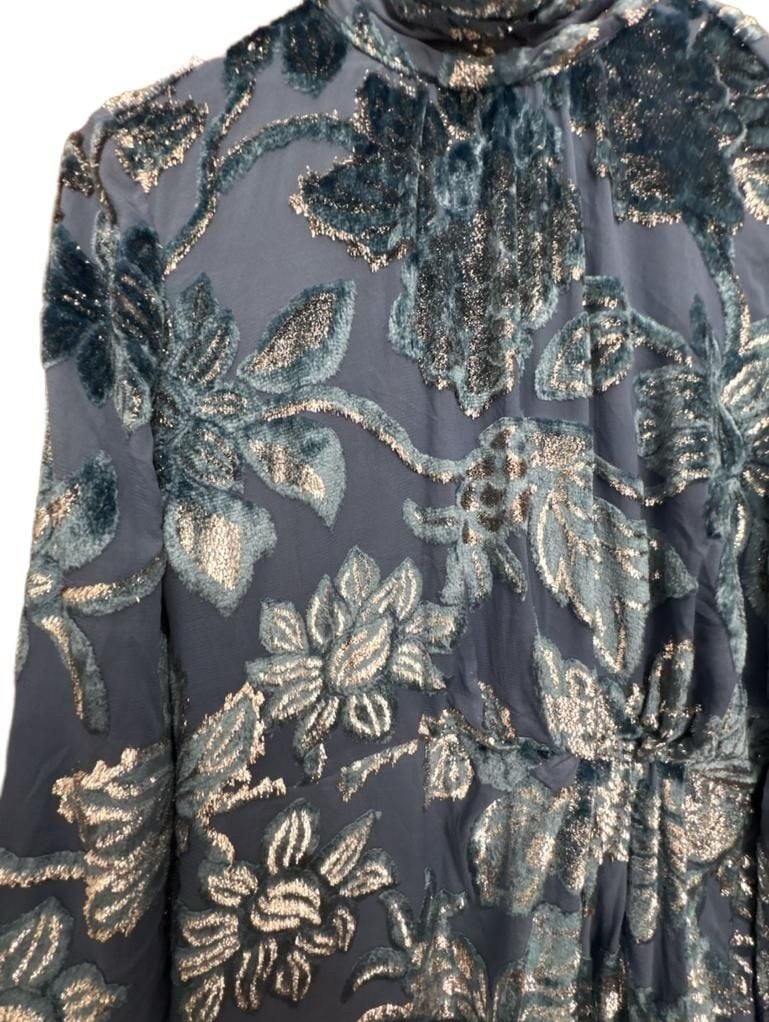 SIMKHAI Halen Mini Dress Size 2 Blue Celestial Velvet Floral Mock Neck 6