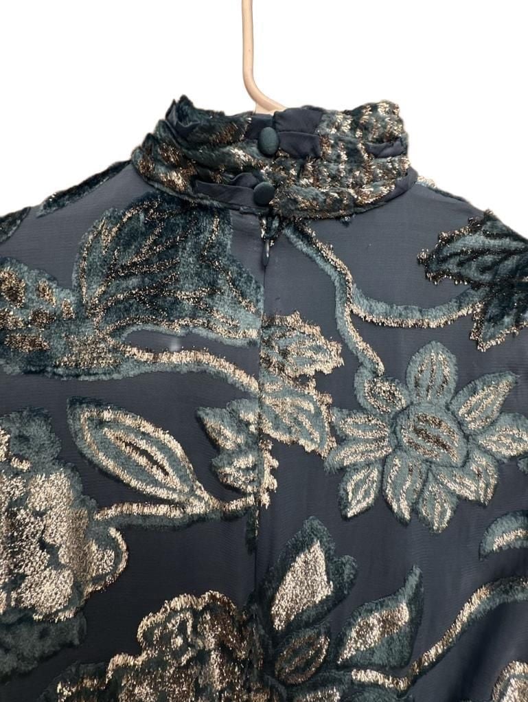 SIMKHAI Halen Mini Dress Size 2 Blue Celestial Velvet Floral Mock Neck 8