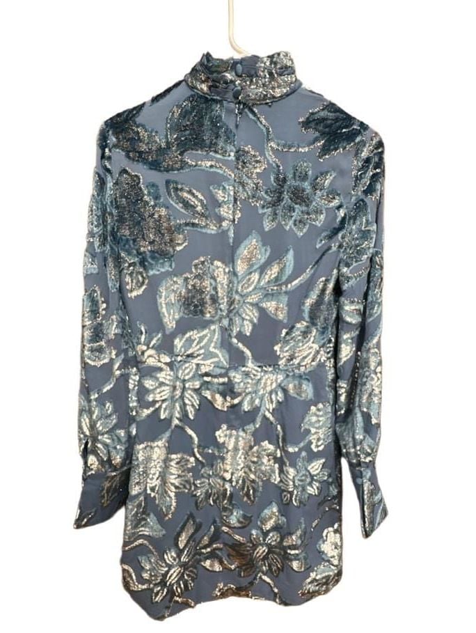 SIMKHAI Halen Mini Dress Size 2 Blue Celestial Velvet Floral Mock Neck 7