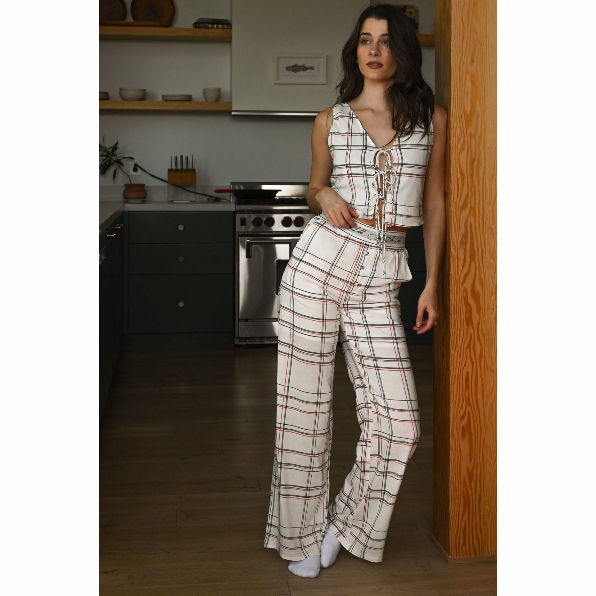 Yellow The Label Drew Linen Plaid Pants 3