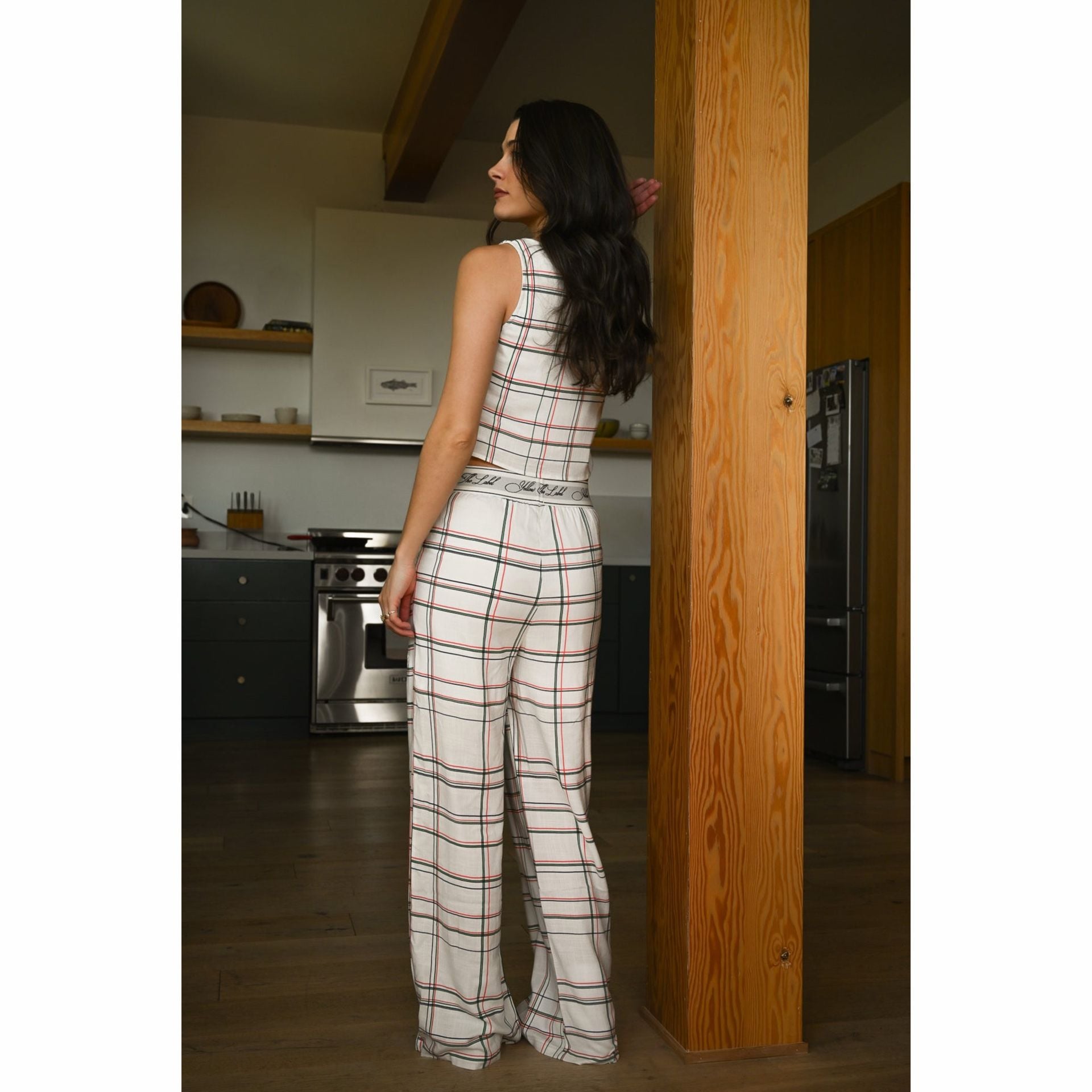 Yellow The Label Drew Linen Plaid Pants 4