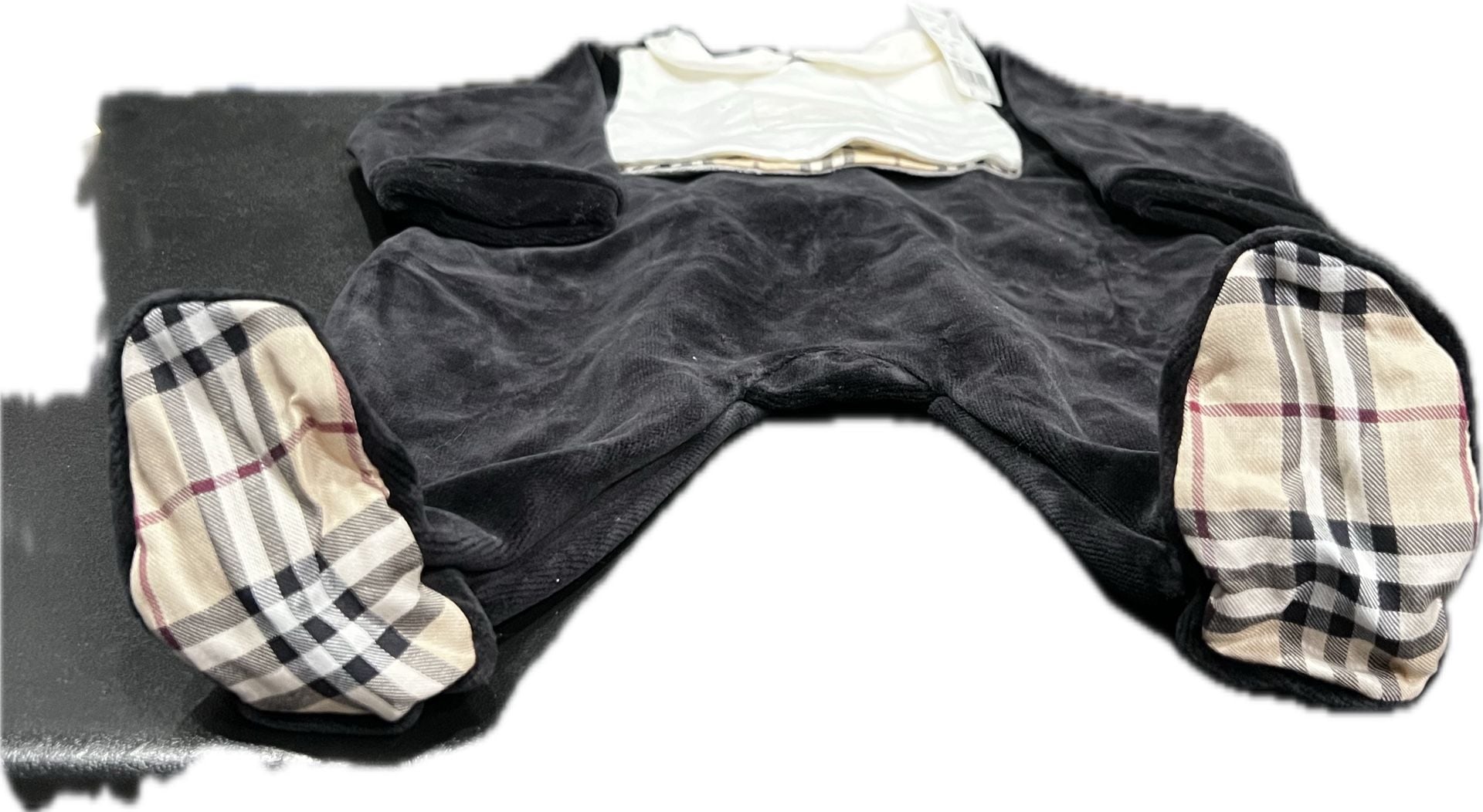 Burberry One Piece with Snap-On Bib Size 6M Black Velour Check Collar 3