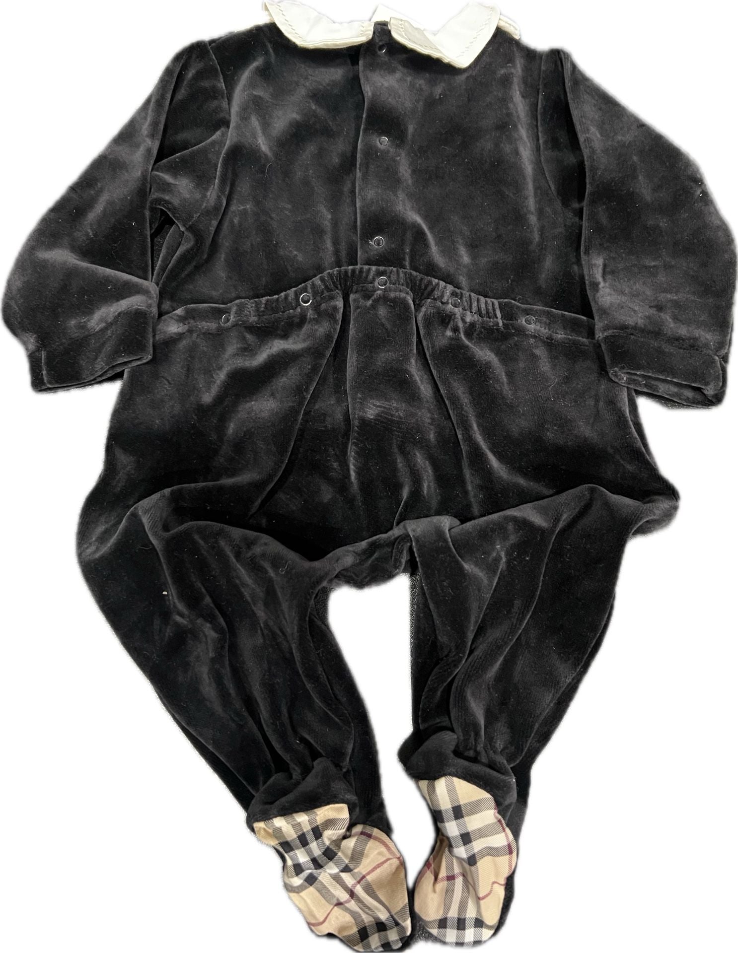 Burberry One Piece with Snap-On Bib Size 6M Black Velour Check Collar 5