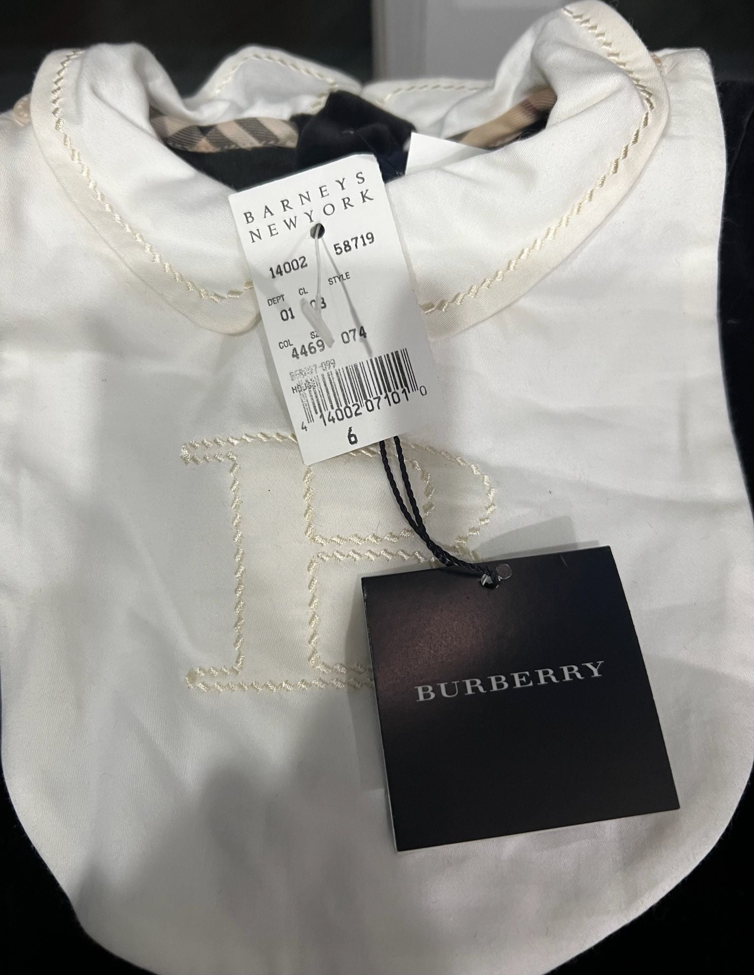 Burberry One Piece with Snap-On Bib Size 6M Black Velour Check Collar 8