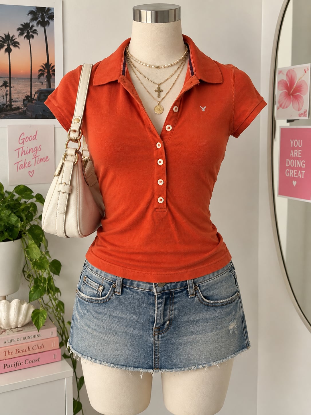 American Eagle Polo Shirt Orange Short Sleeve 2