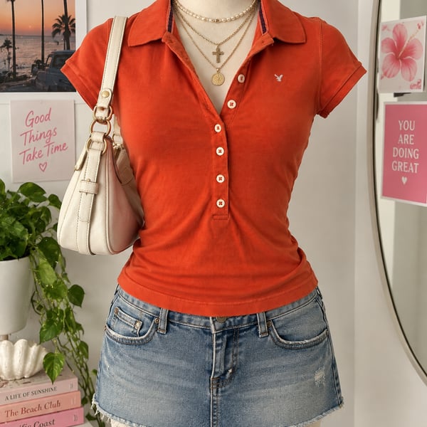 American Eagle Polo Shirt Orange Short Sleeve
