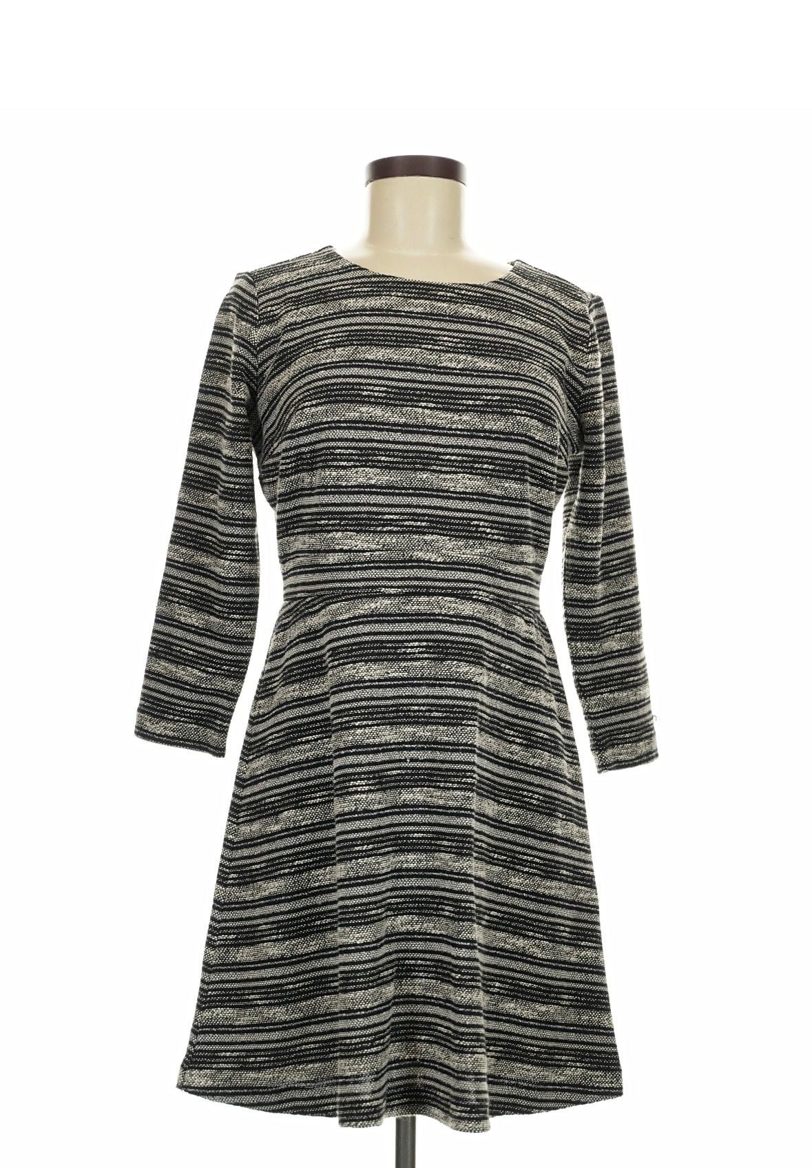 Ann Taylor LOFT Dress Size 6 Black White Striped Tweed A-Line Flare 2