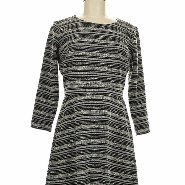 Ann Taylor LOFT Dress Size 6 Black White Striped Tweed A-Line Flare