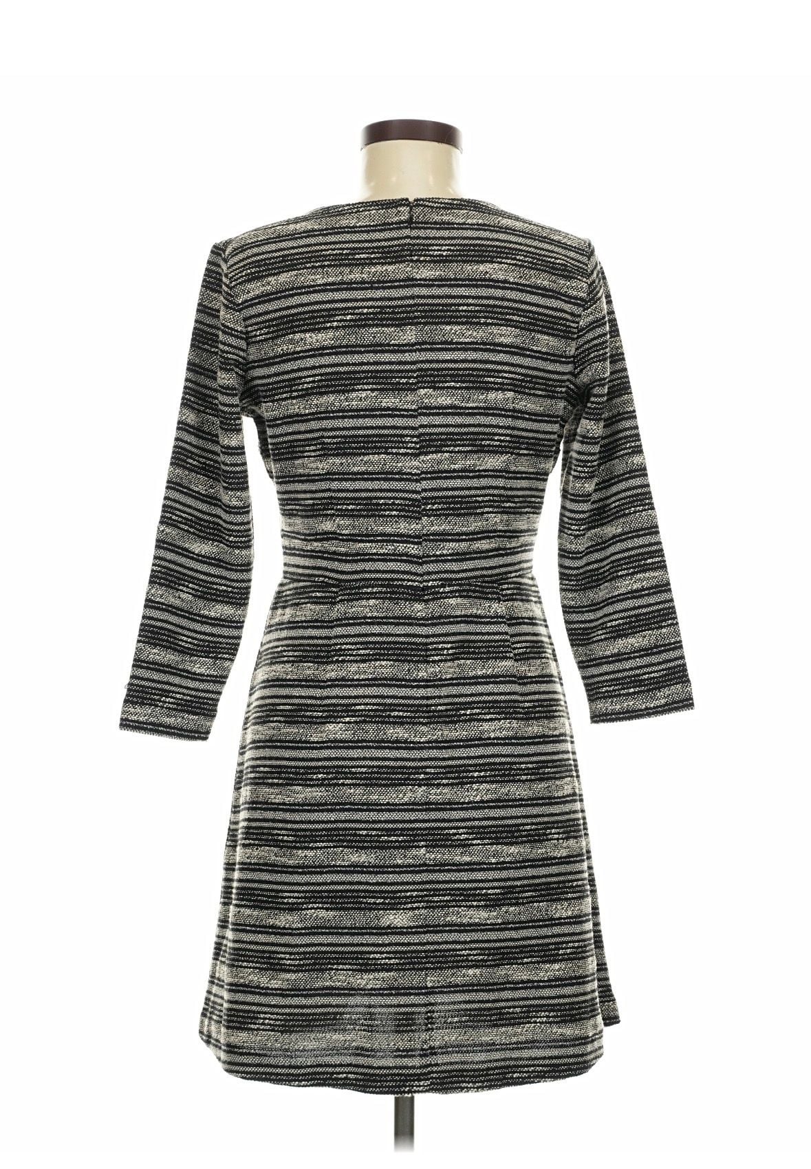Ann Taylor LOFT Dress Size 6 Black White Striped Tweed A-Line Flare 3