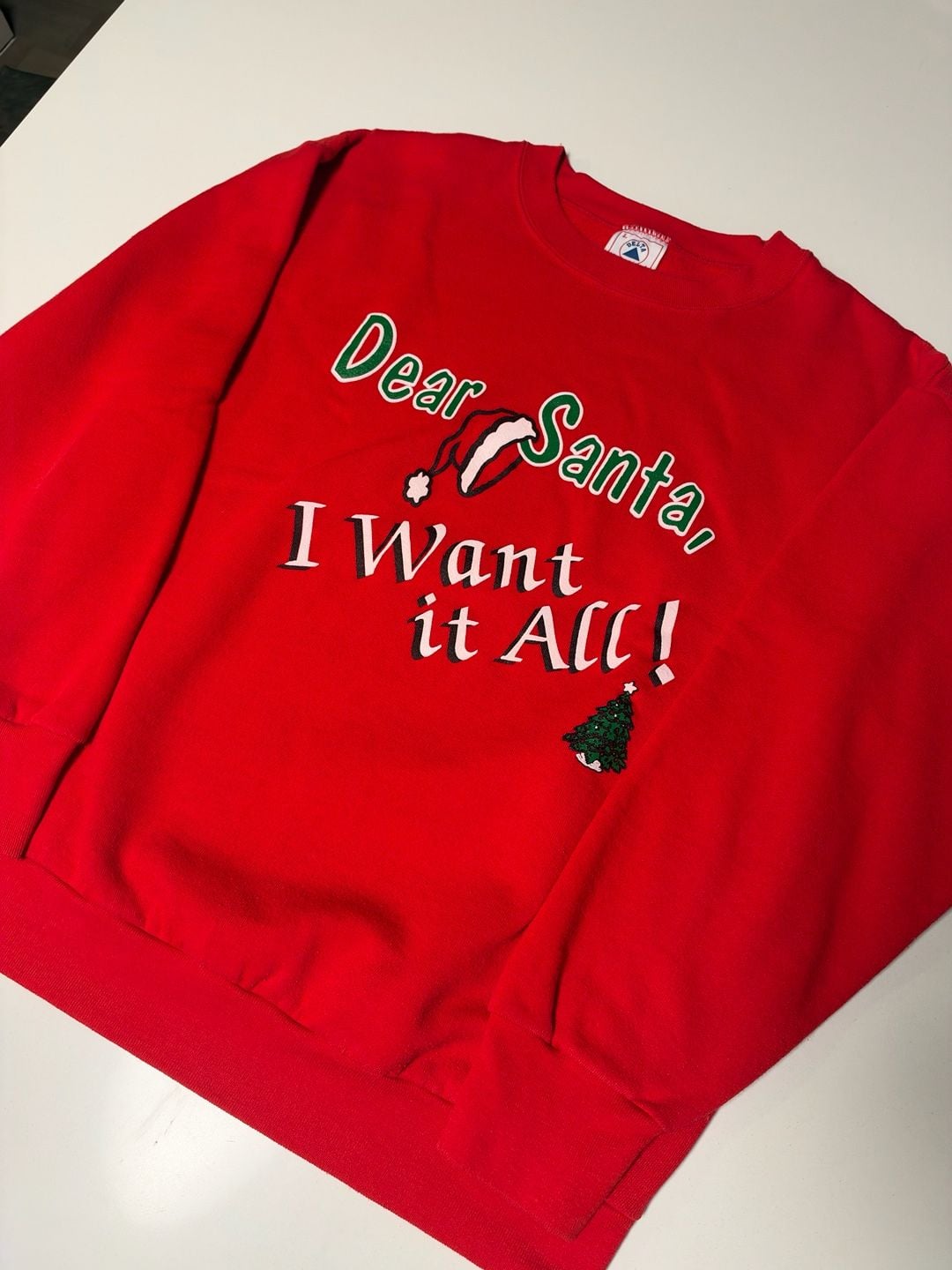 Delta Dear Santa I Want It All Crewneck Sweatshirt Size L Red Holiday 2