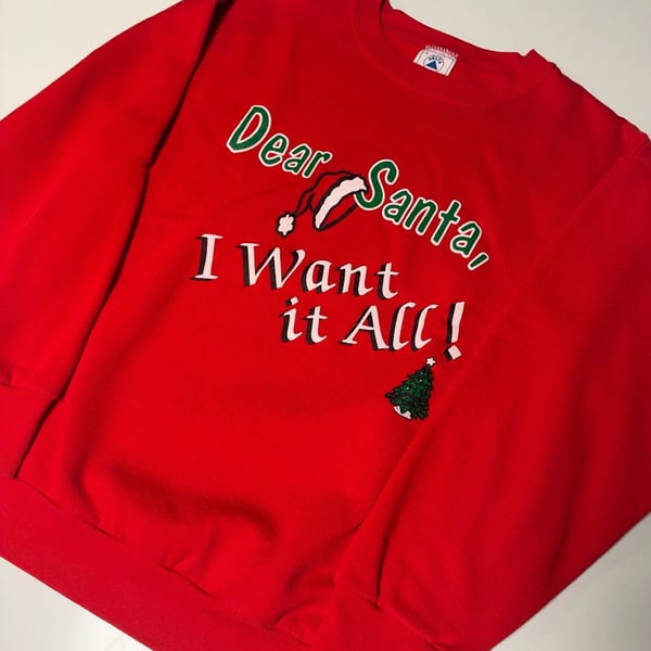 Delta Dear Santa I Want It All Crewneck Sweatshirt Size L Red Holiday