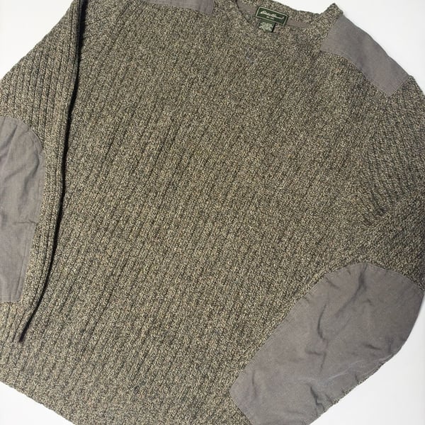 Eddie Bauer Sweater Size XL Brown Wool Blend Elbow Shoulder Patches