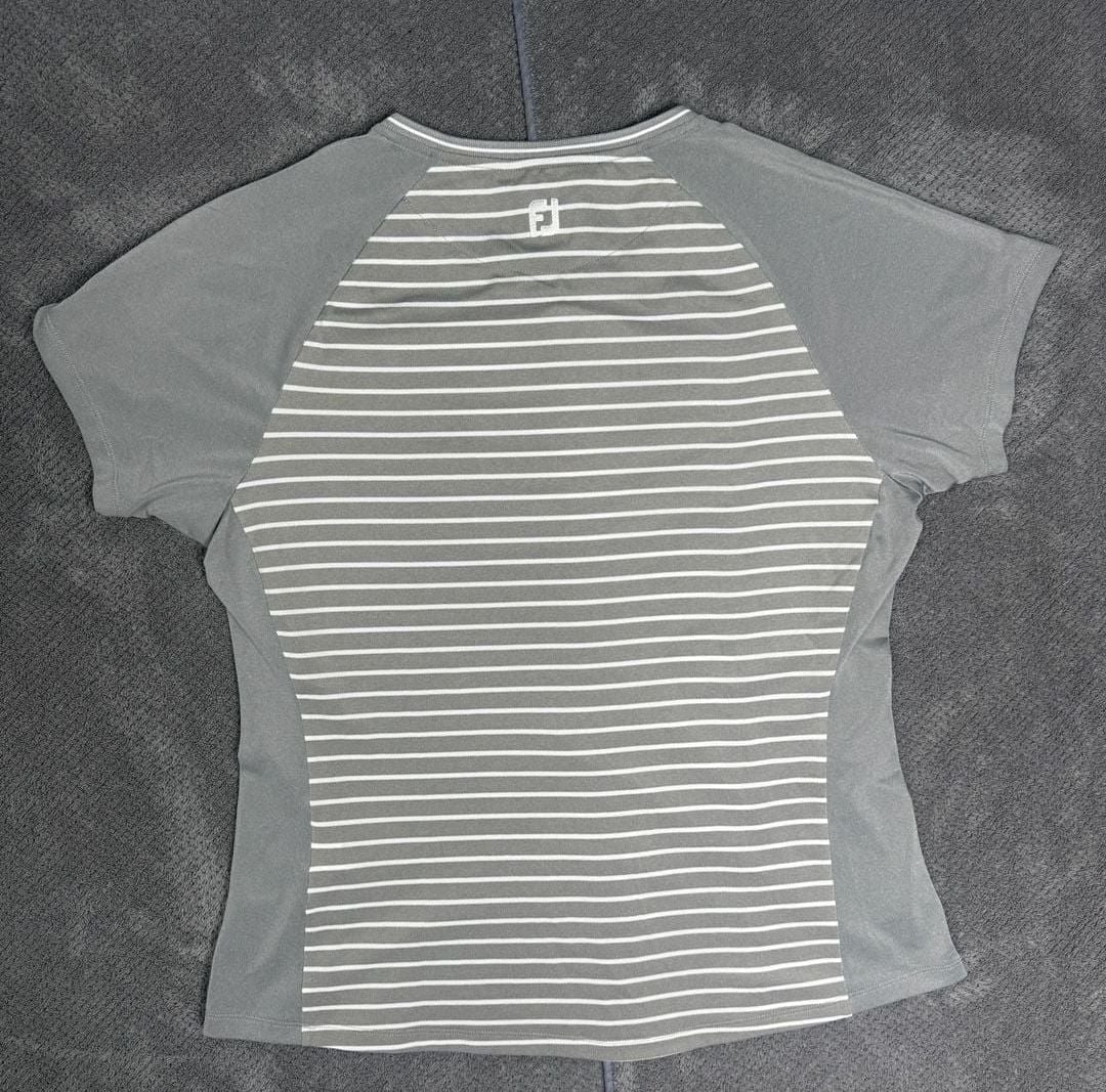 FootJoy Women's Gray and White Striped Short Sleeve A Golf Shirt Size XL 1195 3