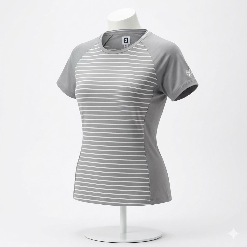 FootJoy Women's Gray and White Striped Short Sleeve A Golf Shirt Size XL 1195 2