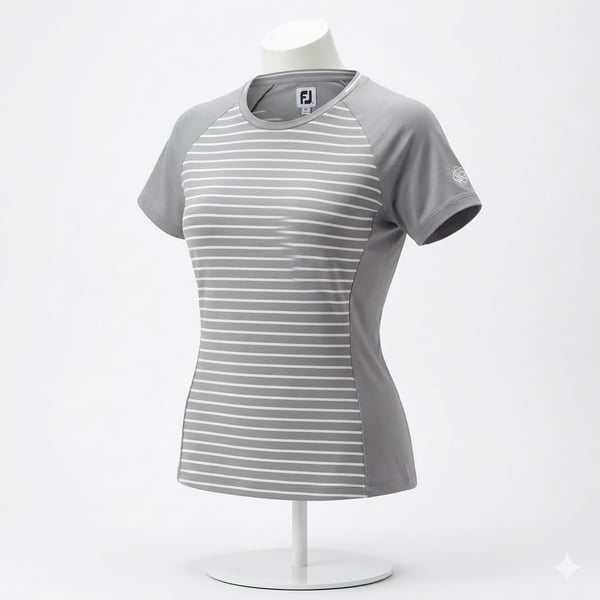 FootJoy Women's Gray and White Striped Short Sleeve A Golf Shirt Size XL 1195