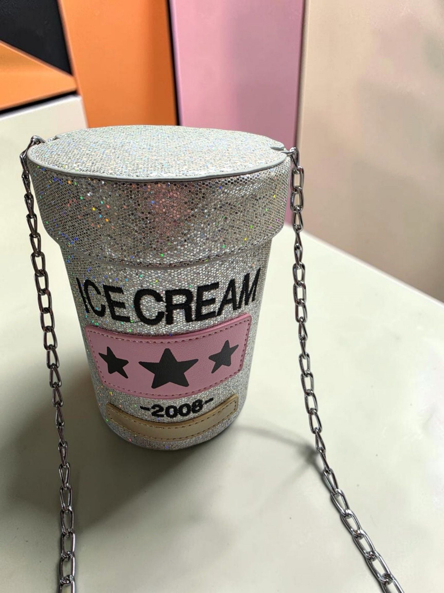 Hello 3Am Ice Cream Cup Crossbody Bag Silver Glitter 2008 3