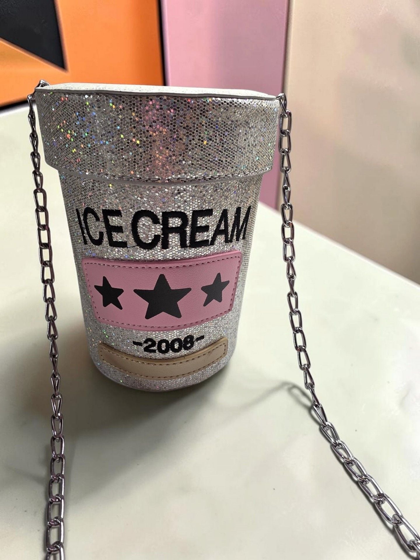 Hello 3Am Ice Cream Cup Crossbody Bag Silver Glitter 2008 4