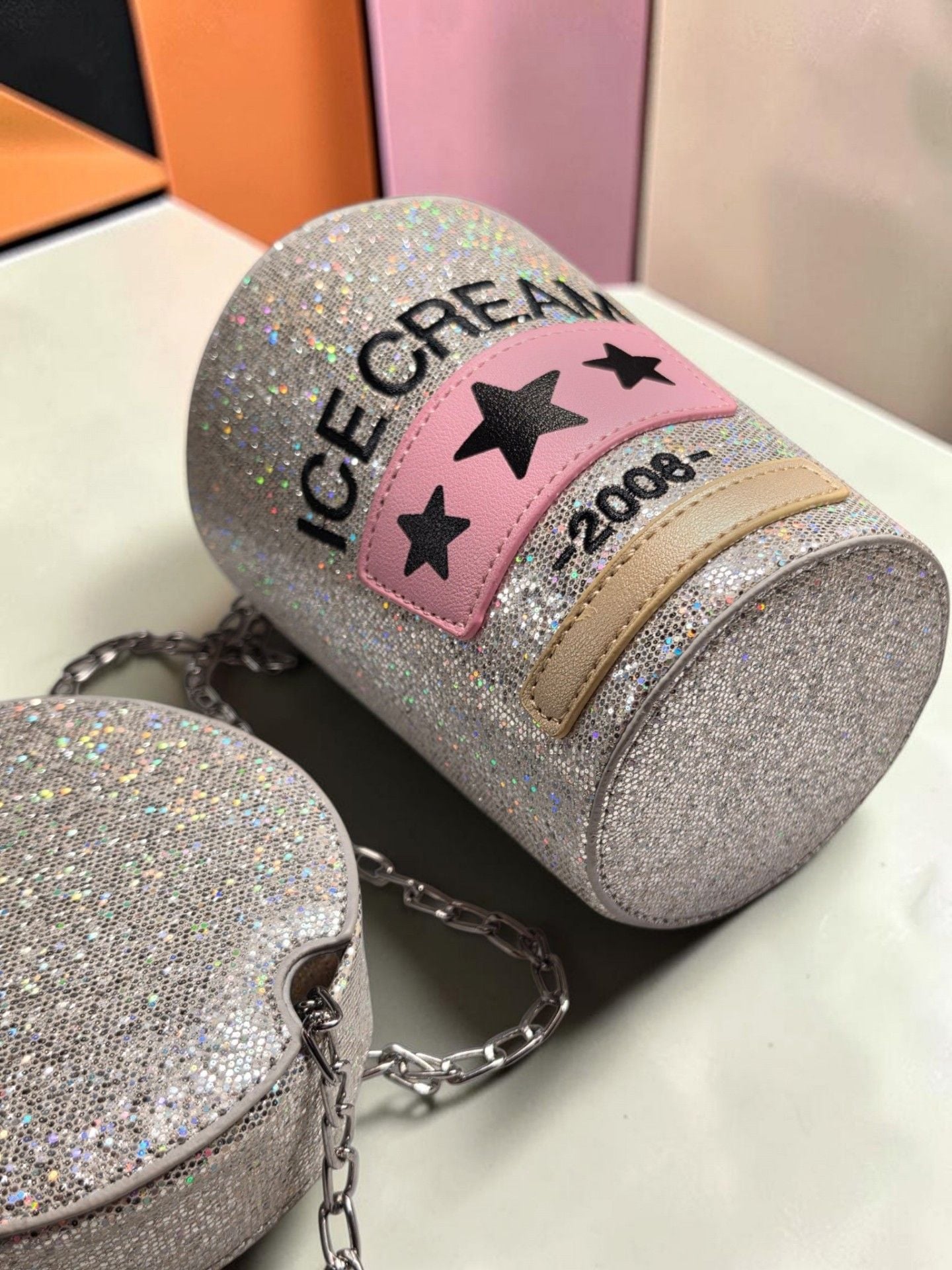 Hello 3Am Ice Cream Cup Crossbody Bag Silver Glitter 2008 8