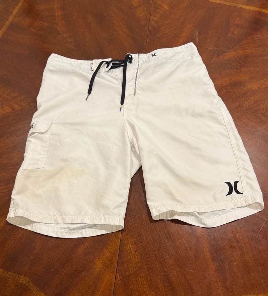 Hurley Board Shorts Size 36 White Swim Trunks Cargo Pocket 2