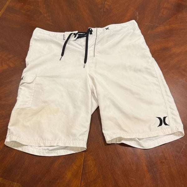 Hurley Board Shorts Size 36 White Swim Trunks Cargo Pocket