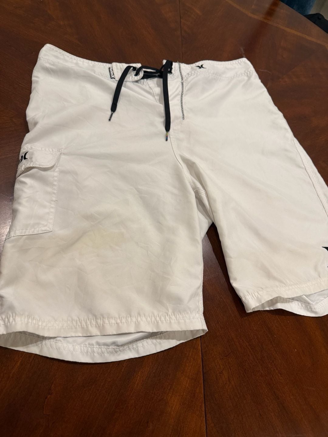 Hurley Board Shorts Size 36 White Swim Trunks Cargo Pocket 3