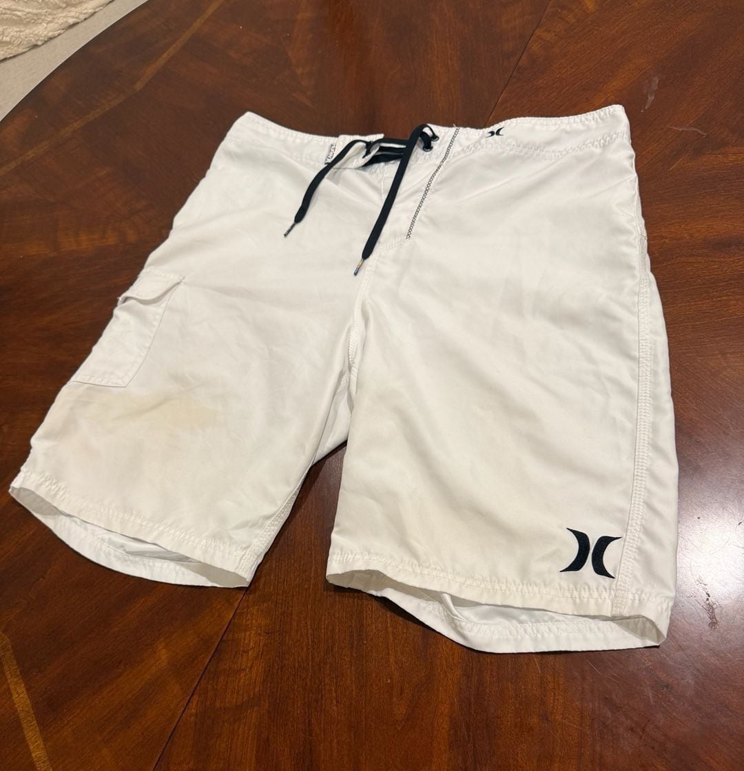 Hurley Board Shorts Size 36 White Swim Trunks Cargo Pocket 4