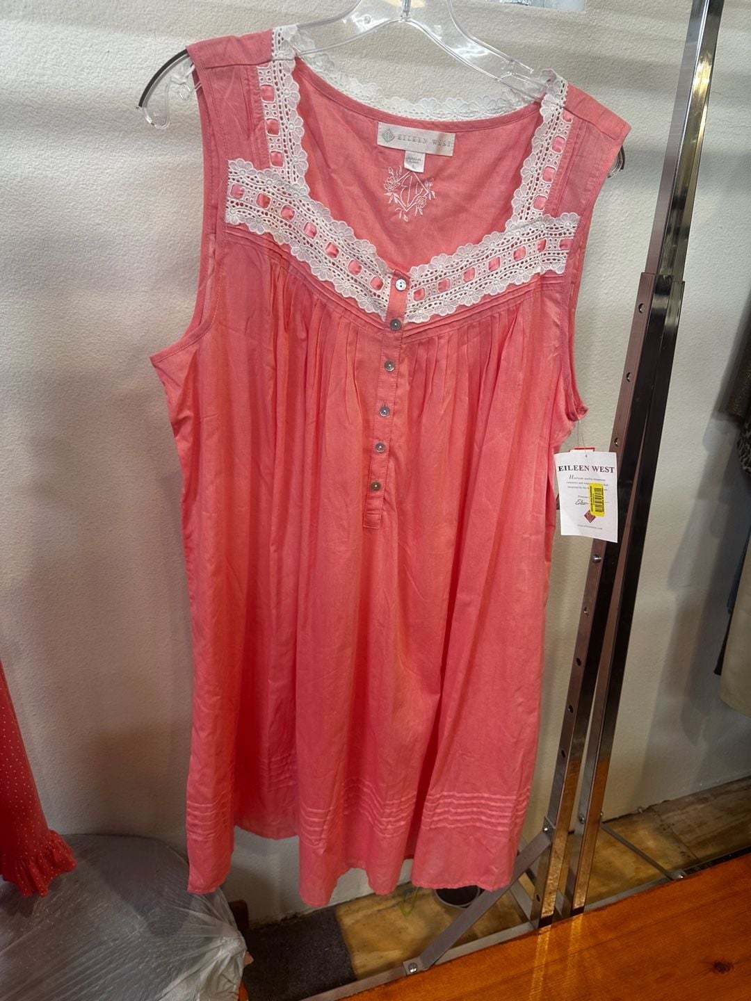 Eileen West Nightgown Size L Pink Eyelet Lace Cotton 2