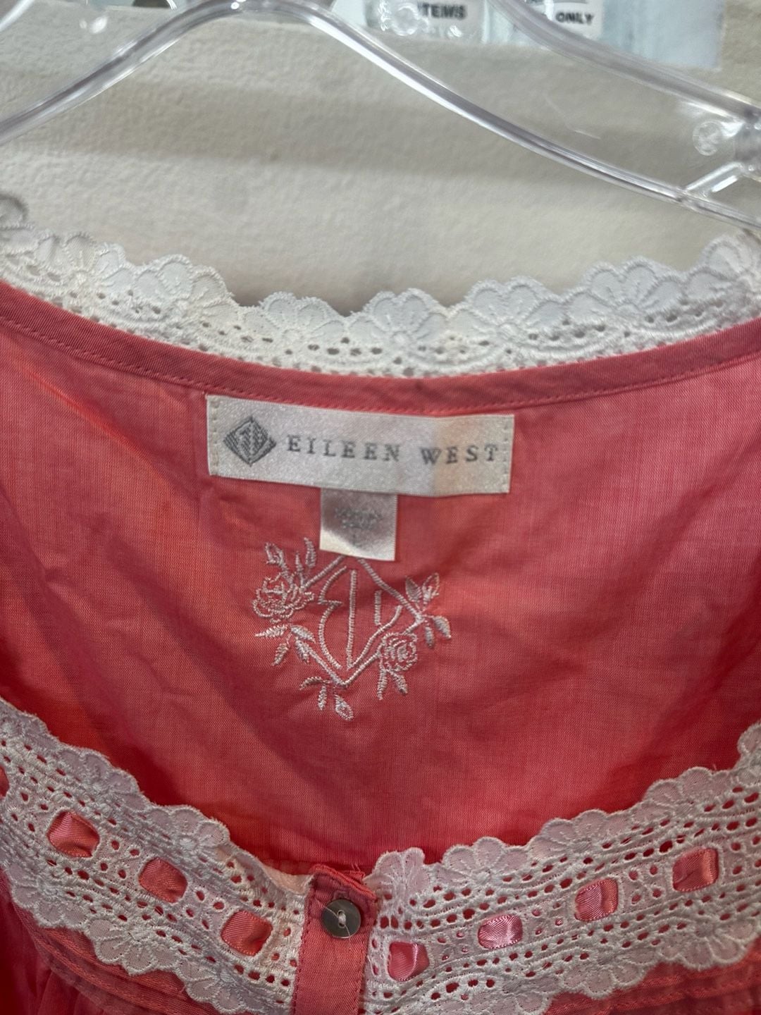 Eileen West Nightgown Size L Pink Eyelet Lace Cotton 3