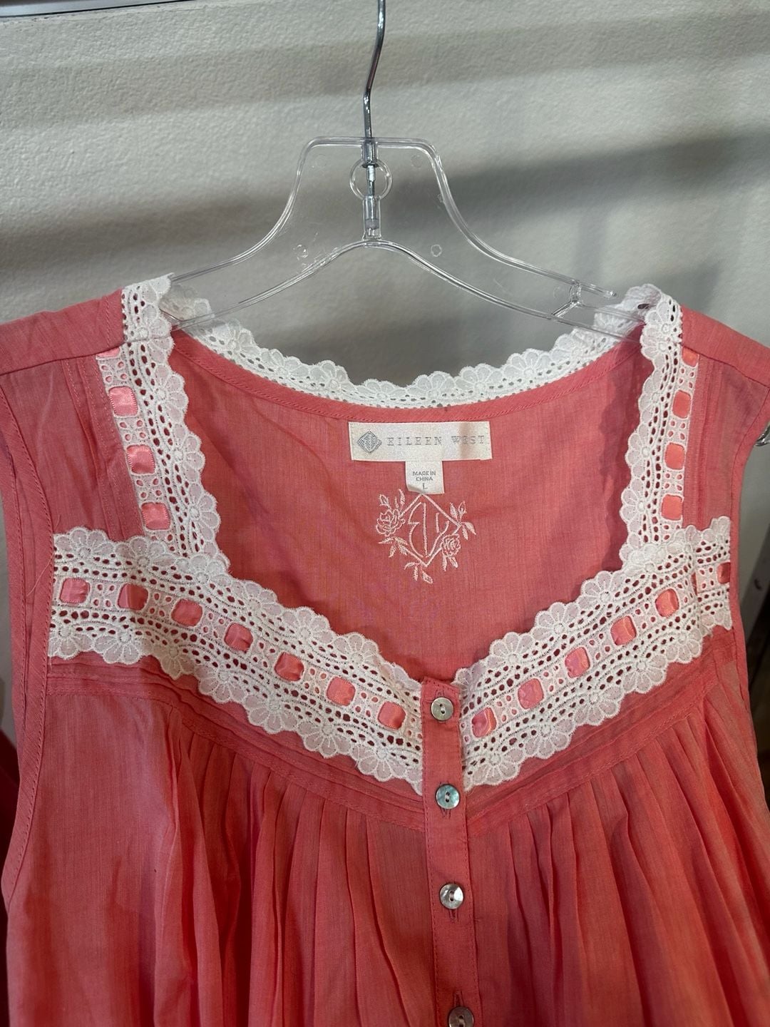 Eileen West Nightgown Size L Pink Eyelet Lace Cotton 4
