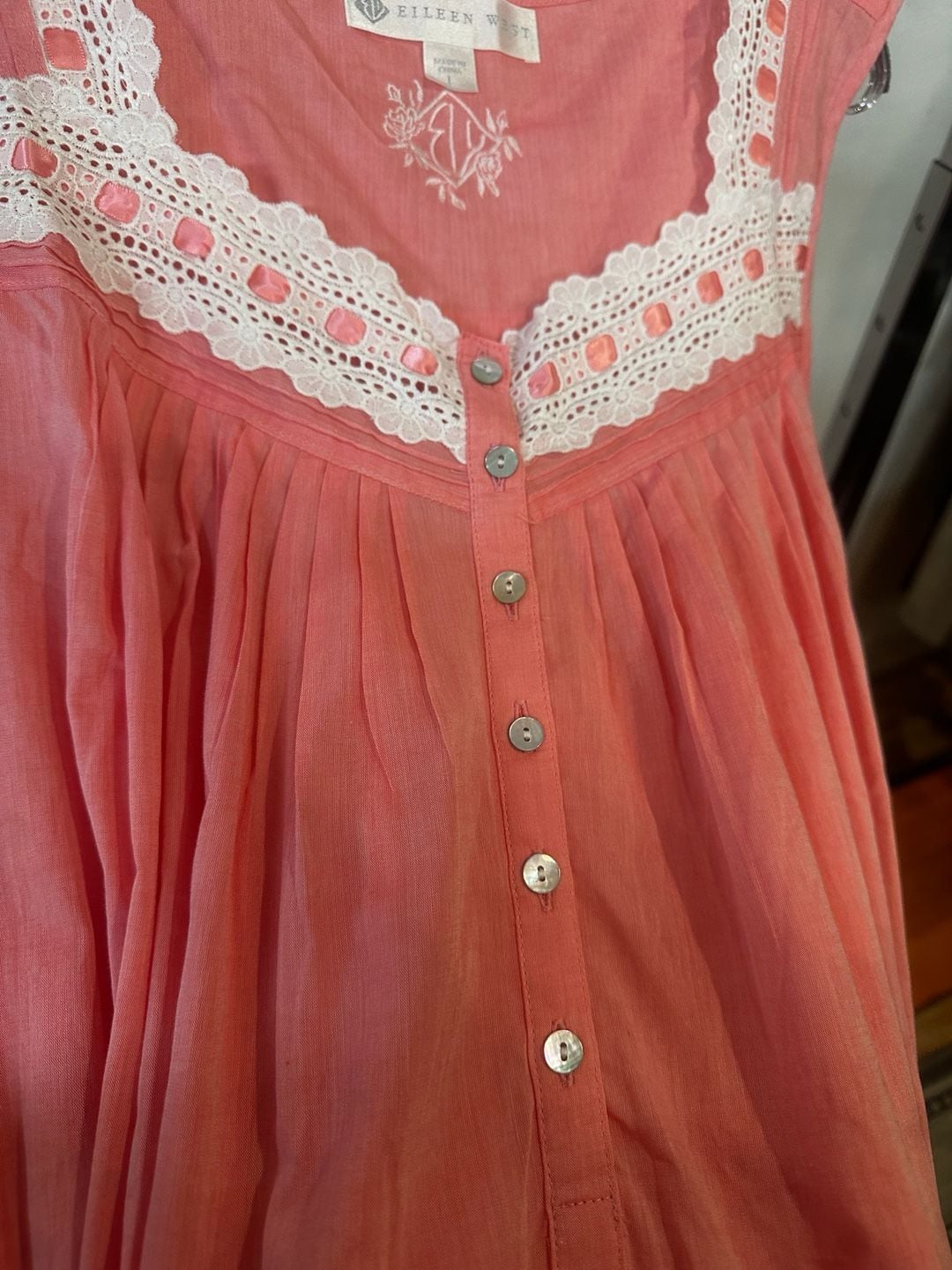 Eileen West Nightgown Size L Pink Eyelet Lace Cotton 5