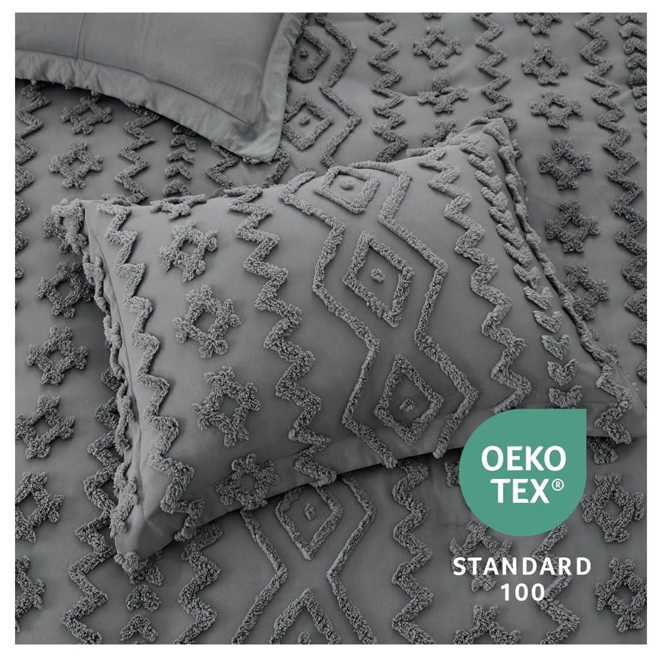 Amélie Home Tufted Boho Comforter Set King Size Charcoal Gray 3 Pieces 4