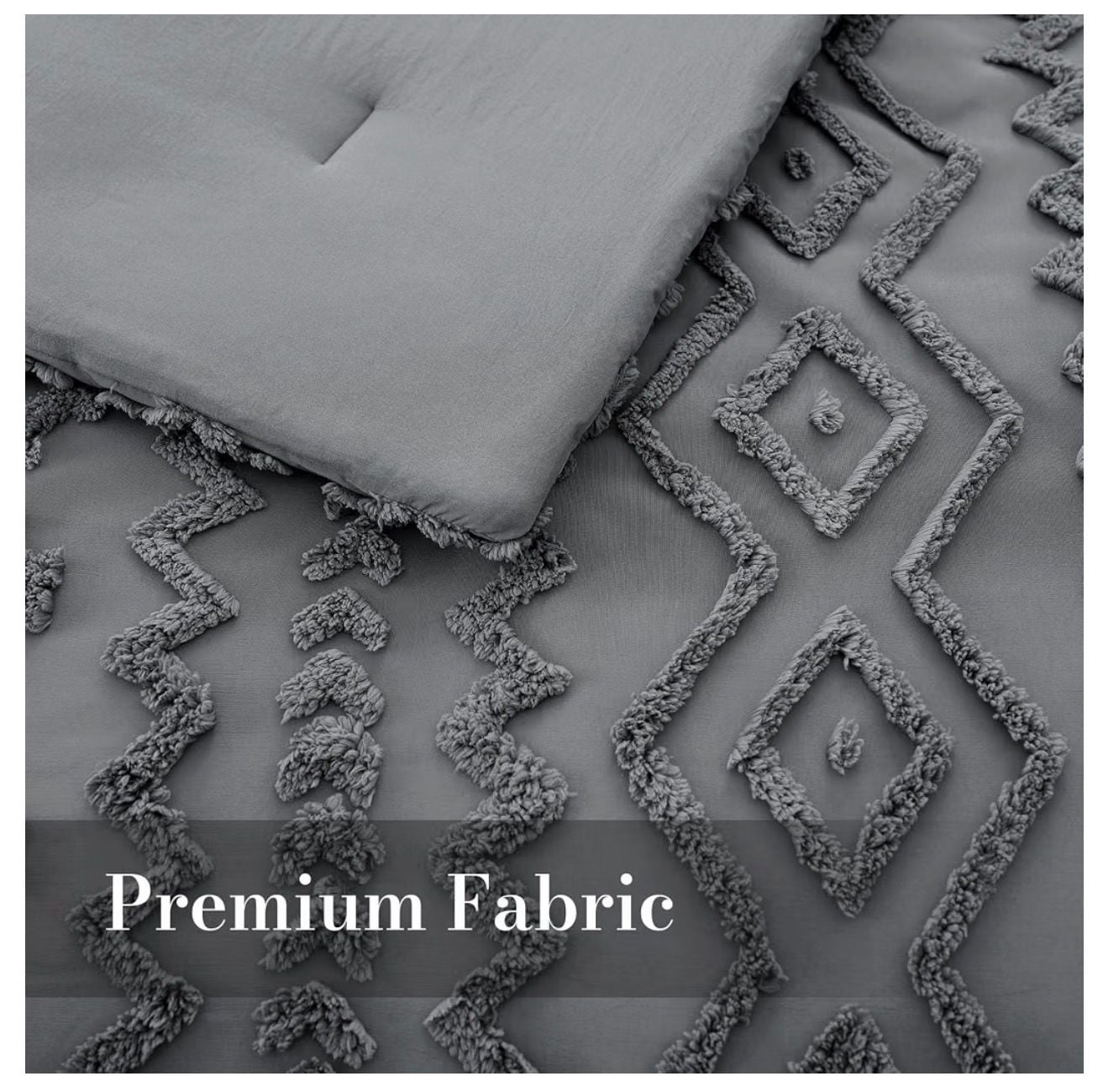 Amélie Home Tufted Boho Comforter Set King Size Charcoal Gray 3 Pieces 7