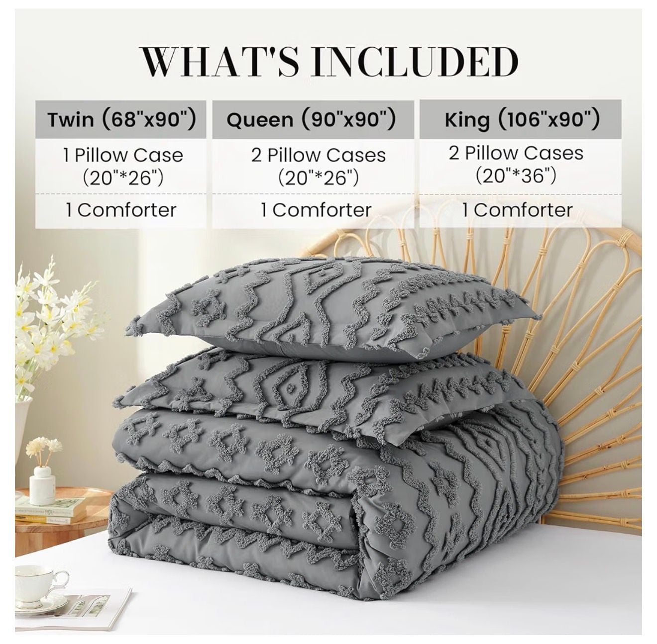 Amélie Home Tufted Boho Comforter Set King Size Charcoal Gray 3 Pieces 8