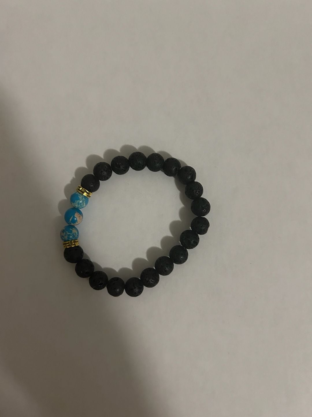 Black Lava Rock and Blue Imperial Jasper Beaded Stretch Bracelet 2
