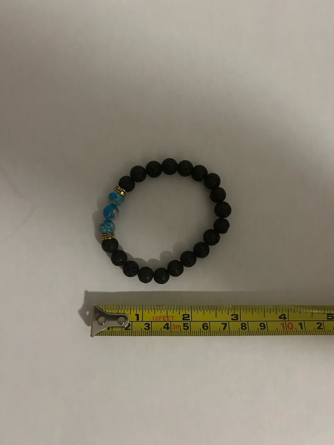 Black Lava Rock and Blue Imperial Jasper Beaded Stretch Bracelet 3
