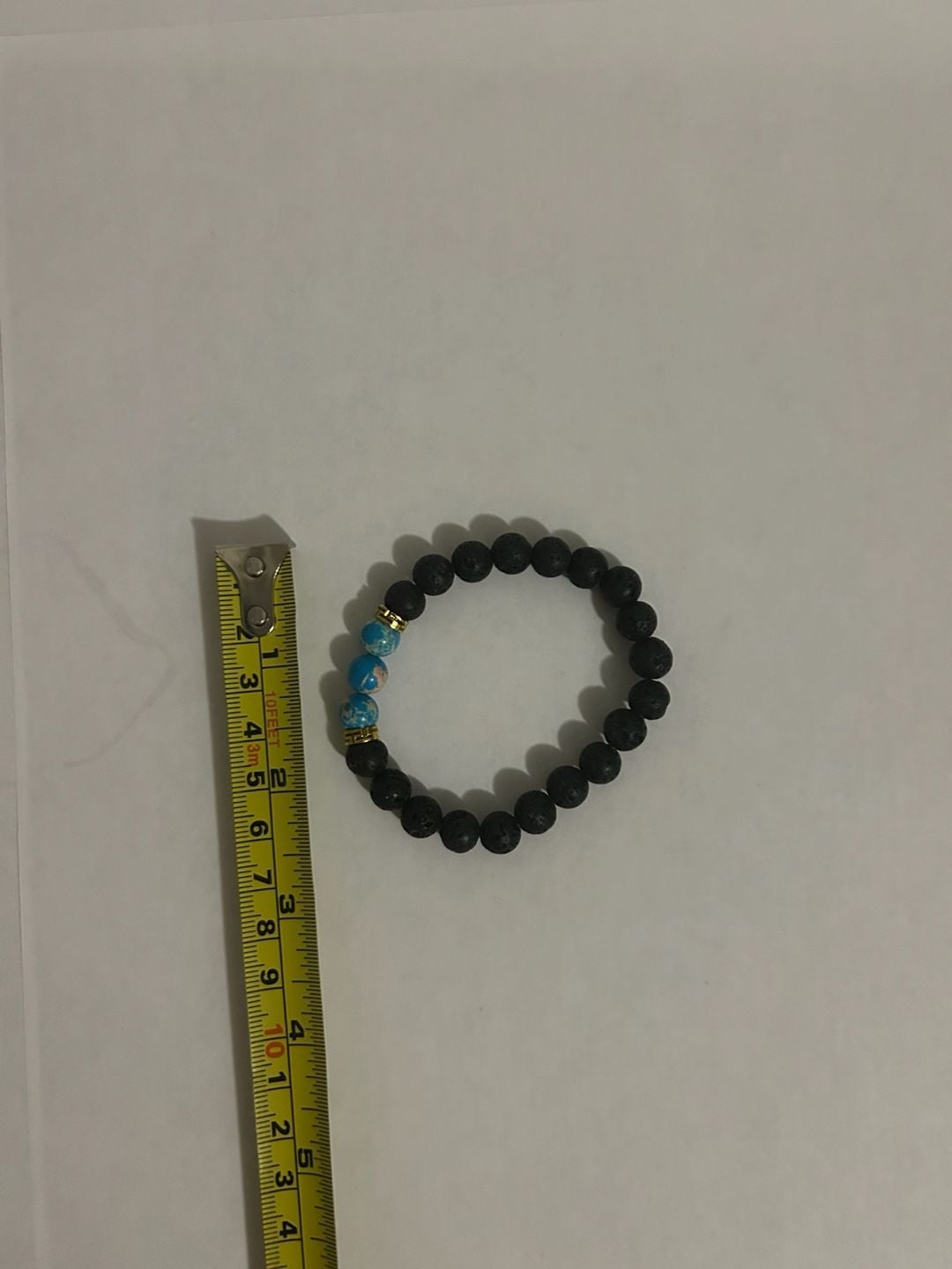 Black Lava Rock and Blue Imperial Jasper Beaded Stretch Bracelet 4
