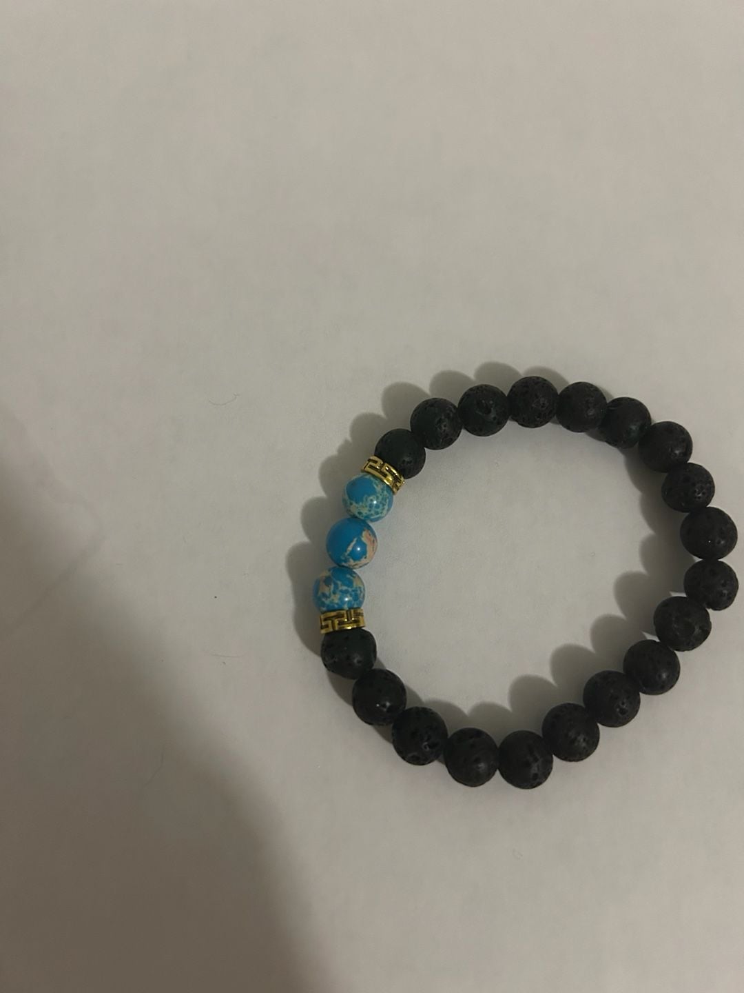 Black Lava Rock and Blue Imperial Jasper Beaded Stretch Bracelet 5