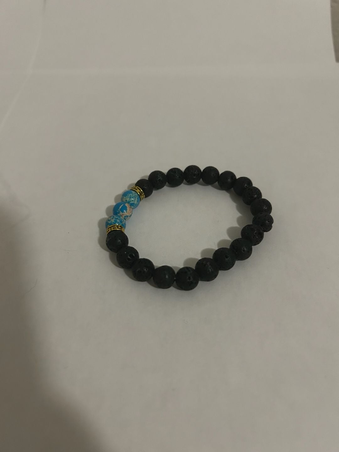 Black Lava Rock and Blue Imperial Jasper Beaded Stretch Bracelet 6