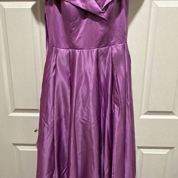 Purple Satin Off-The-Shoulder Formal Gown